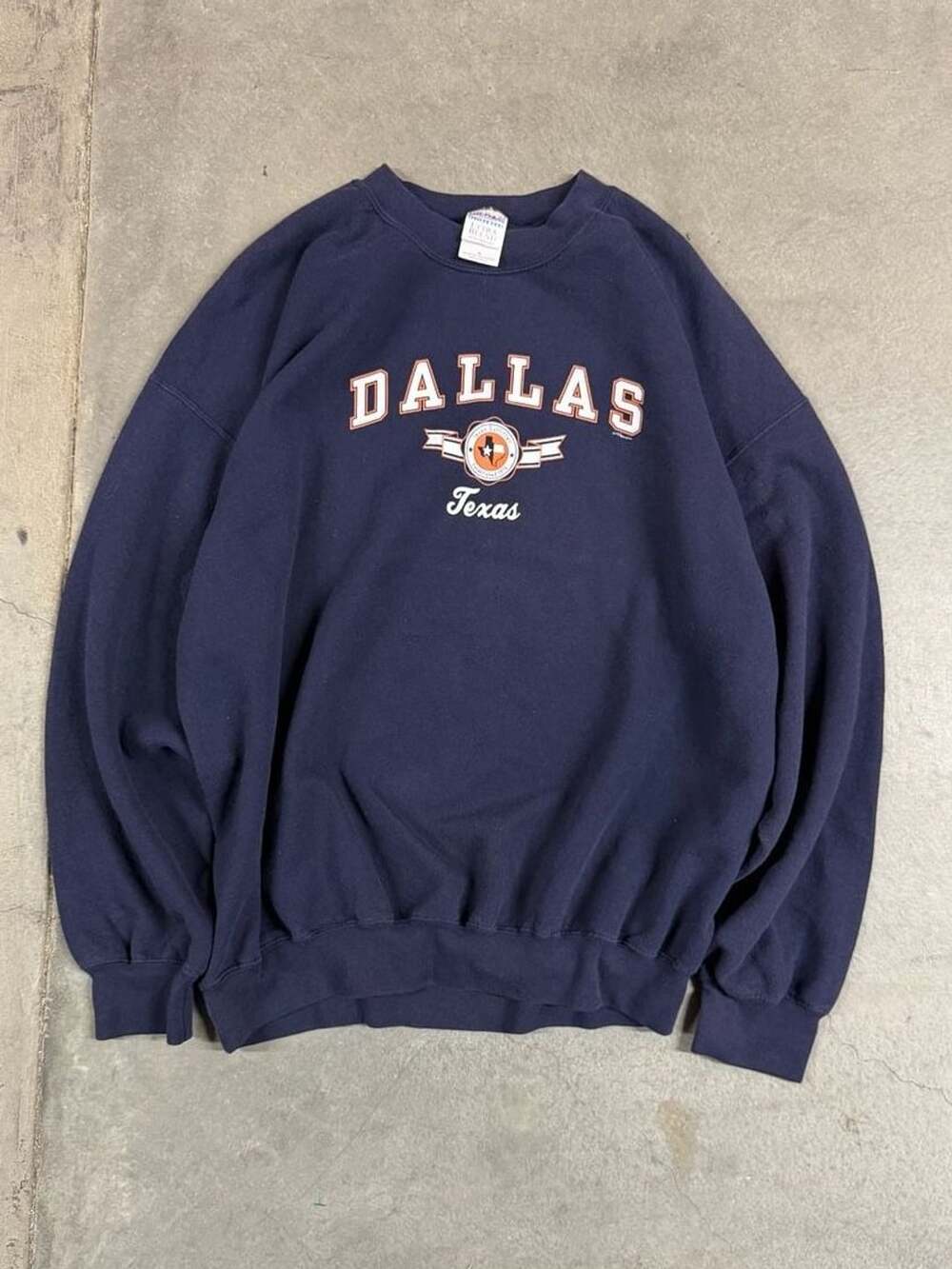 Vintage Dallas Texas City Graphic Crewneck Sweatshirt Navy Blue XL